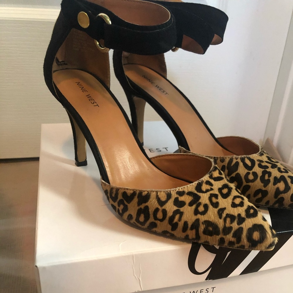 Leopard d’orsay ankle strap heels